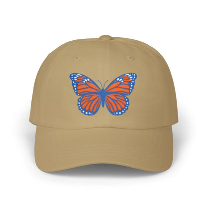 Butterfly Embroidered Dad Cap Preppy Orange & Blue Monarch Hat