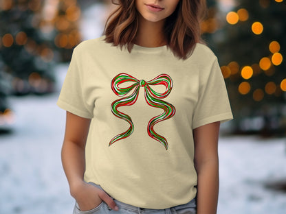Festive Holiday Bow Printed T-Shirt Christmas Product