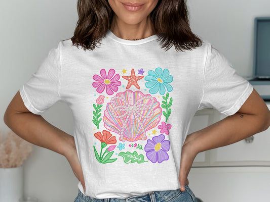 Bright Seashell and Flowers Graphic T-Shirt product type