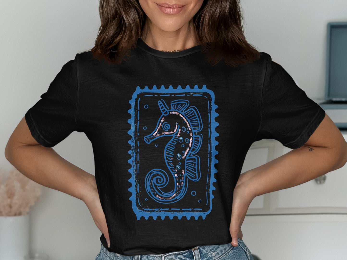 Blue Seahorse Graphic Print Women's T-Shirt product