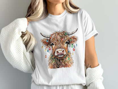 Highland Cow with Christmas Lights Graphic Tee product type