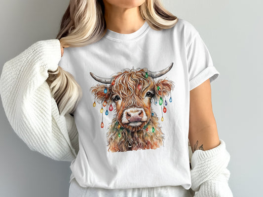 Highland Cow with Christmas Lights Graphic Tee product type