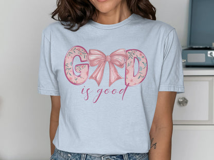 God Is Good Floral Bow Graphic Tee Shirt product type