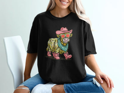 Vibrant Cowgirl Highland Cow Printed Shirt product type