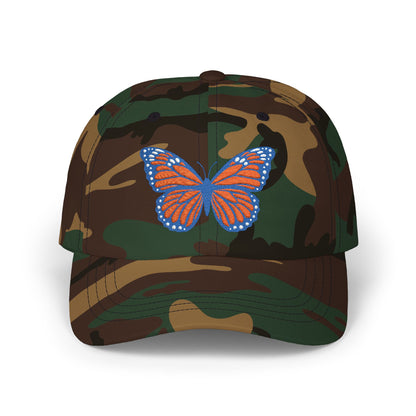 Butterfly Embroidered Dad Cap Preppy Orange & Blue Monarch Hat