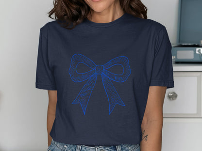 Cute Blue Bow Graphic Casual Wear T-Shirt product