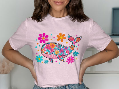 Bright Floral Whale Graphic on Pink Shirt product type