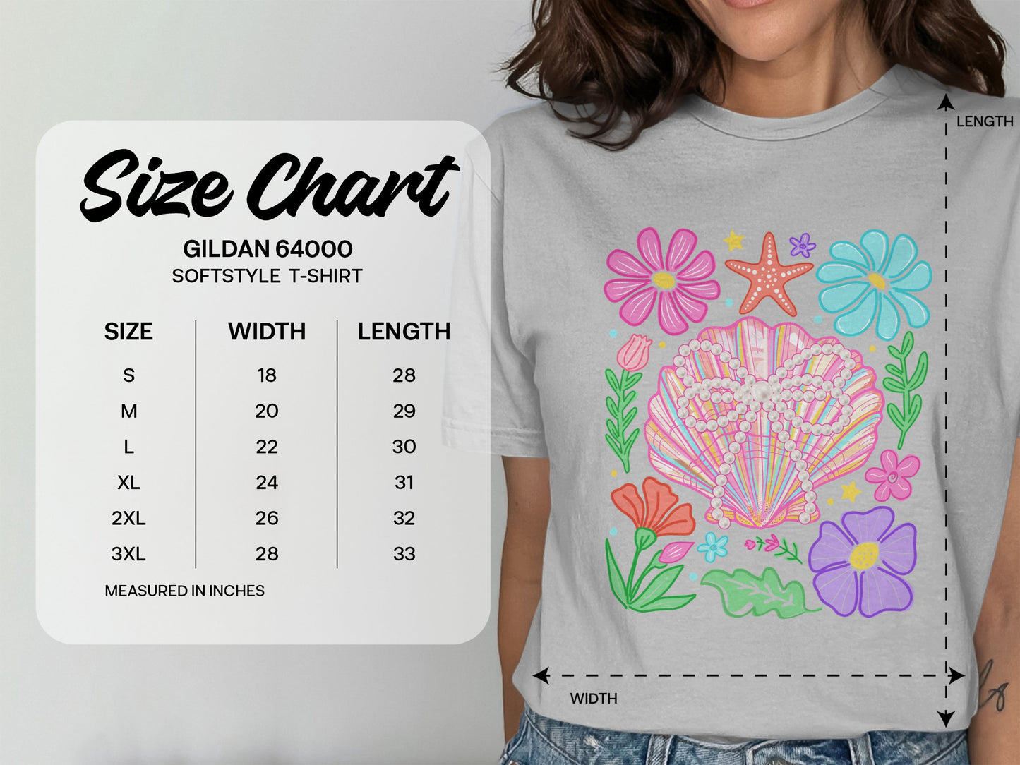 Vibrant Floral and Shell Design on Softstyle T-Shirt product
