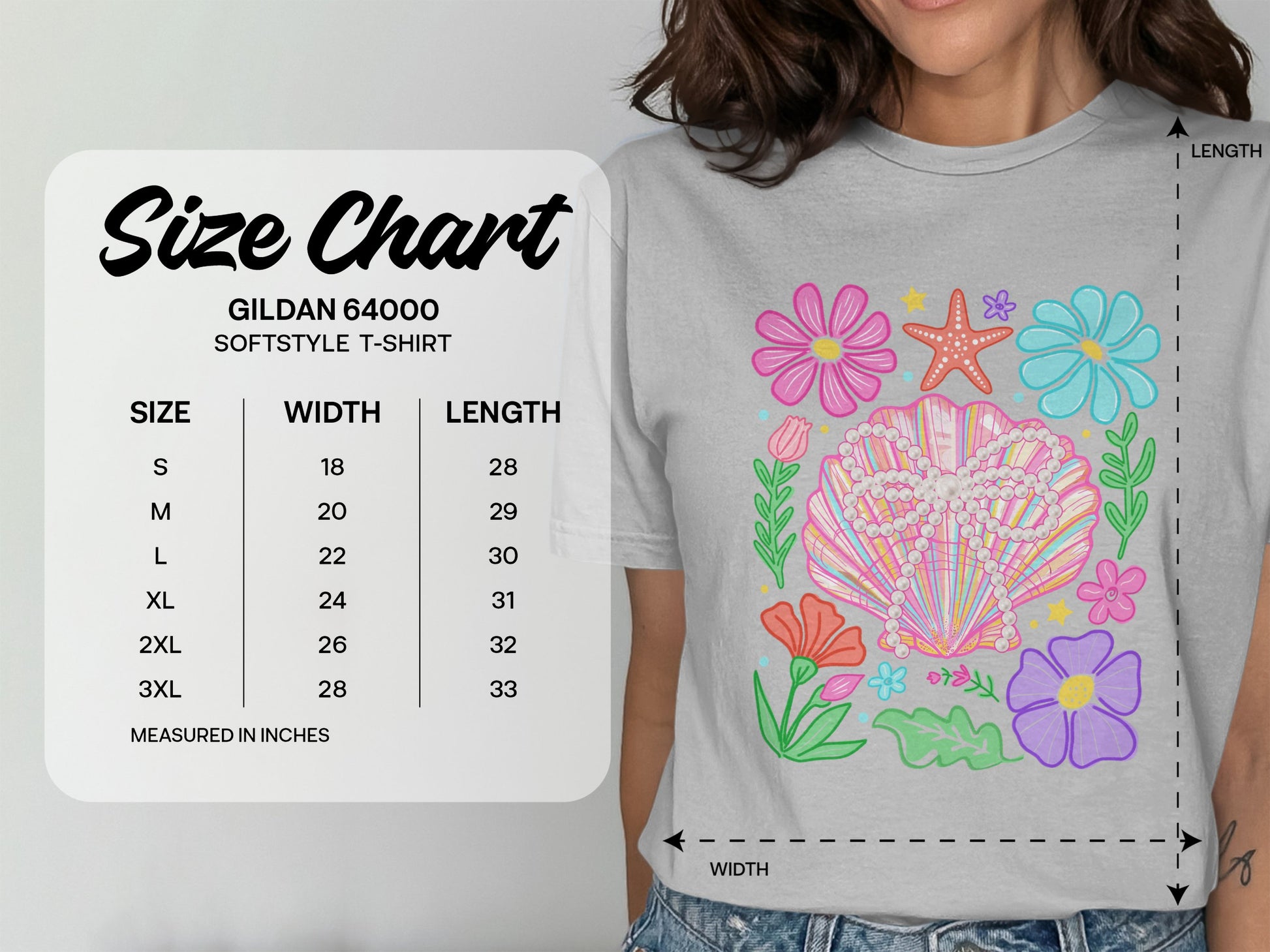 Vibrant Floral and Shell Design on Softstyle T-Shirt product