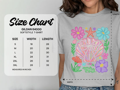 Vibrant Floral and Shell Design on Softstyle T-Shirt product