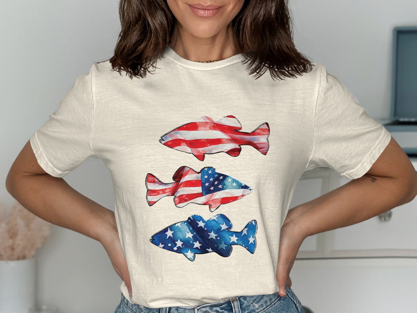 Patriotic Fish Graphic Tee Casual Wear Product Type