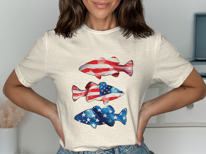 Patriotic Fish Graphic Tee Casual Wear Product Type