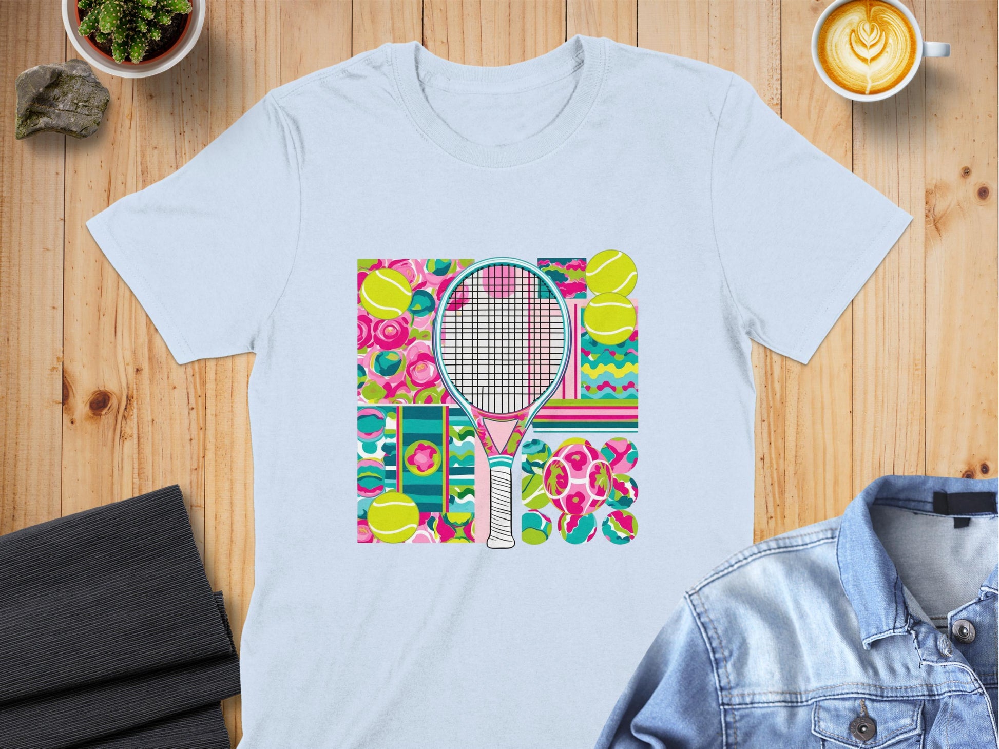 Tennis Racket and Colorful Pattern T-Shirt product
