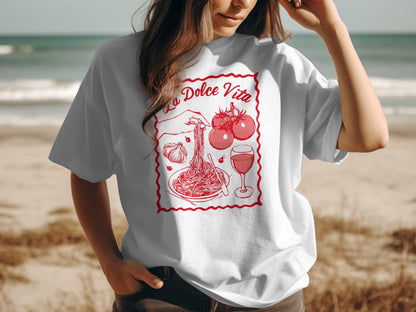La Dolce Vita T-Shirt, Italian Foodie Pasta Lover Gift, Sweet Life Italy Spaghetti & Wine Graphic Tee, Aesthetic Chef Cook Apparel