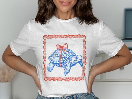 Turtle Graphic White Tee Shirt for Unique Style product