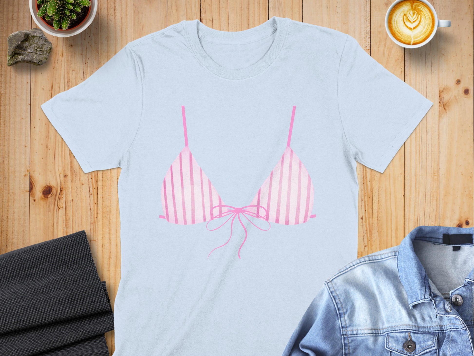 Striped Pink Bikini Top Graphic Design T-shirt product