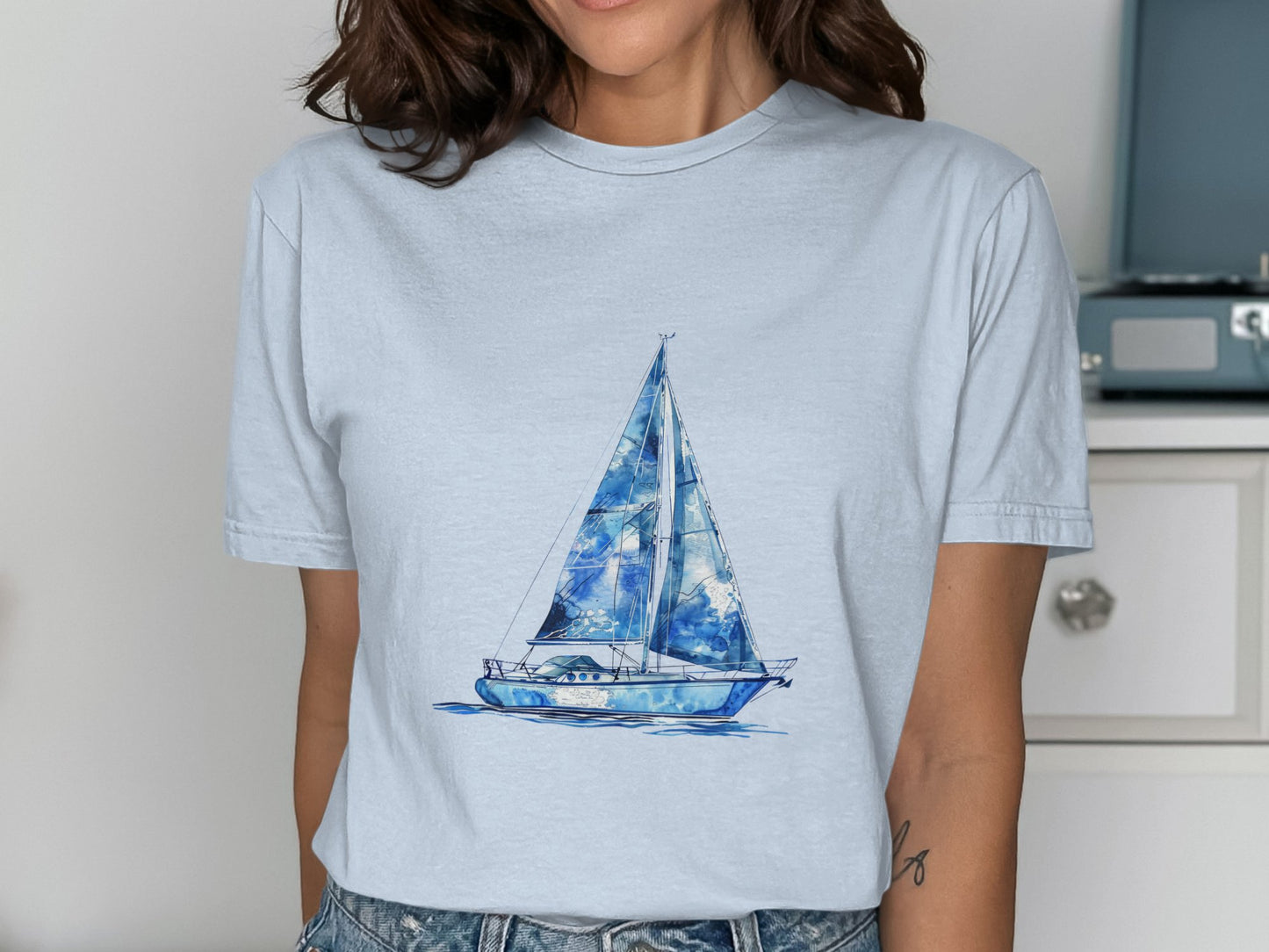 Blue Artistic Sailboat Printed Shirt product type