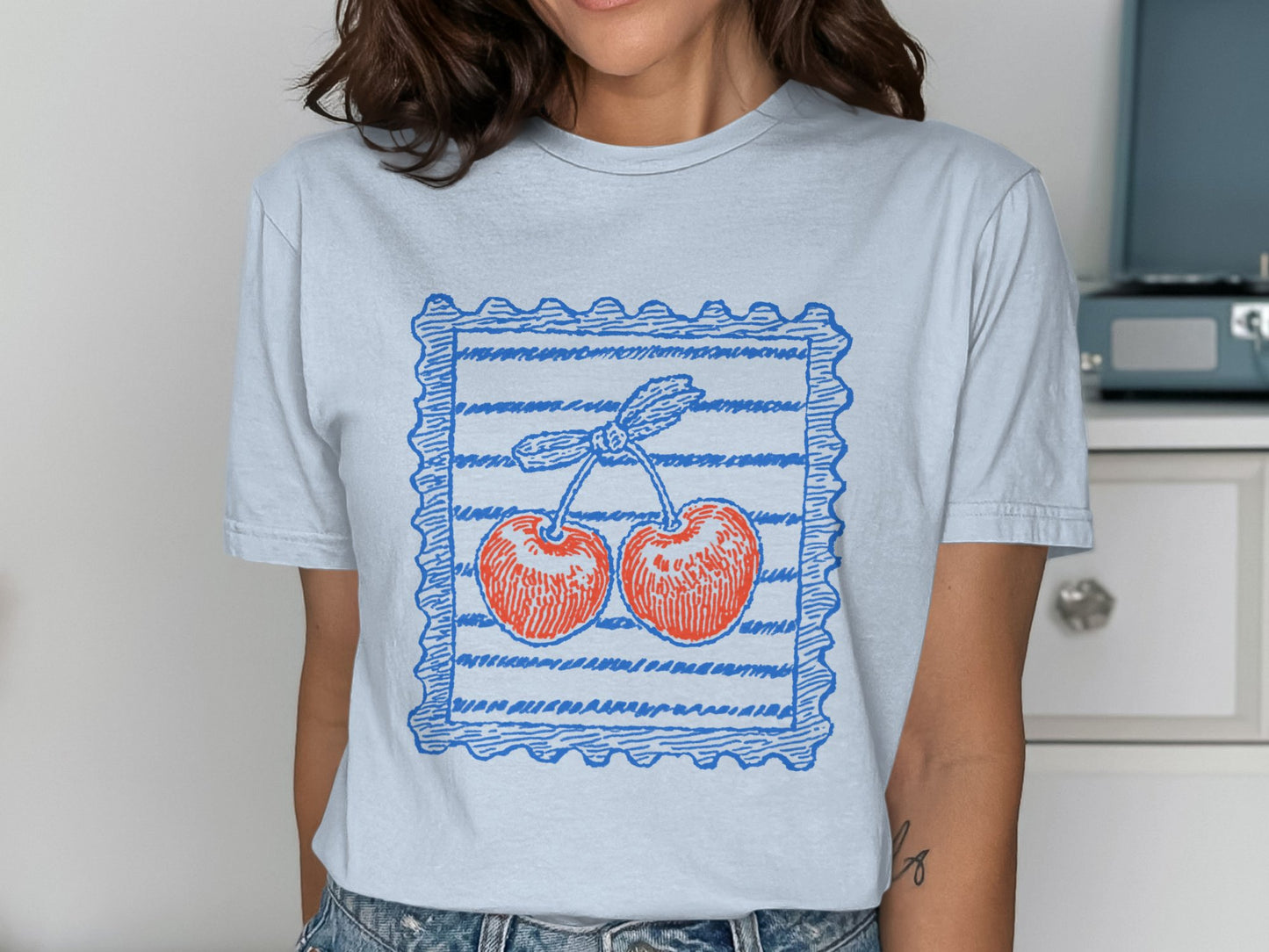 Blue Tee with Red Cherries Graphic T-shirt product type