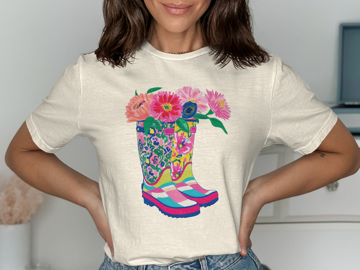 Floral Boots Graphic T-Shirt Statement Fashion product