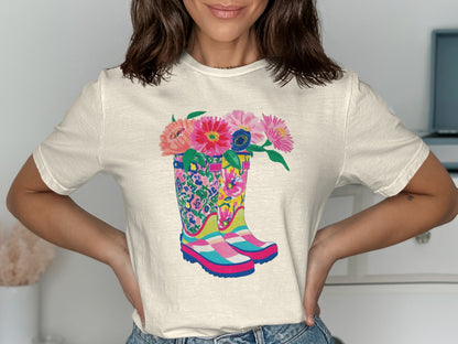 Floral Boots Graphic T-Shirt Statement Fashion product