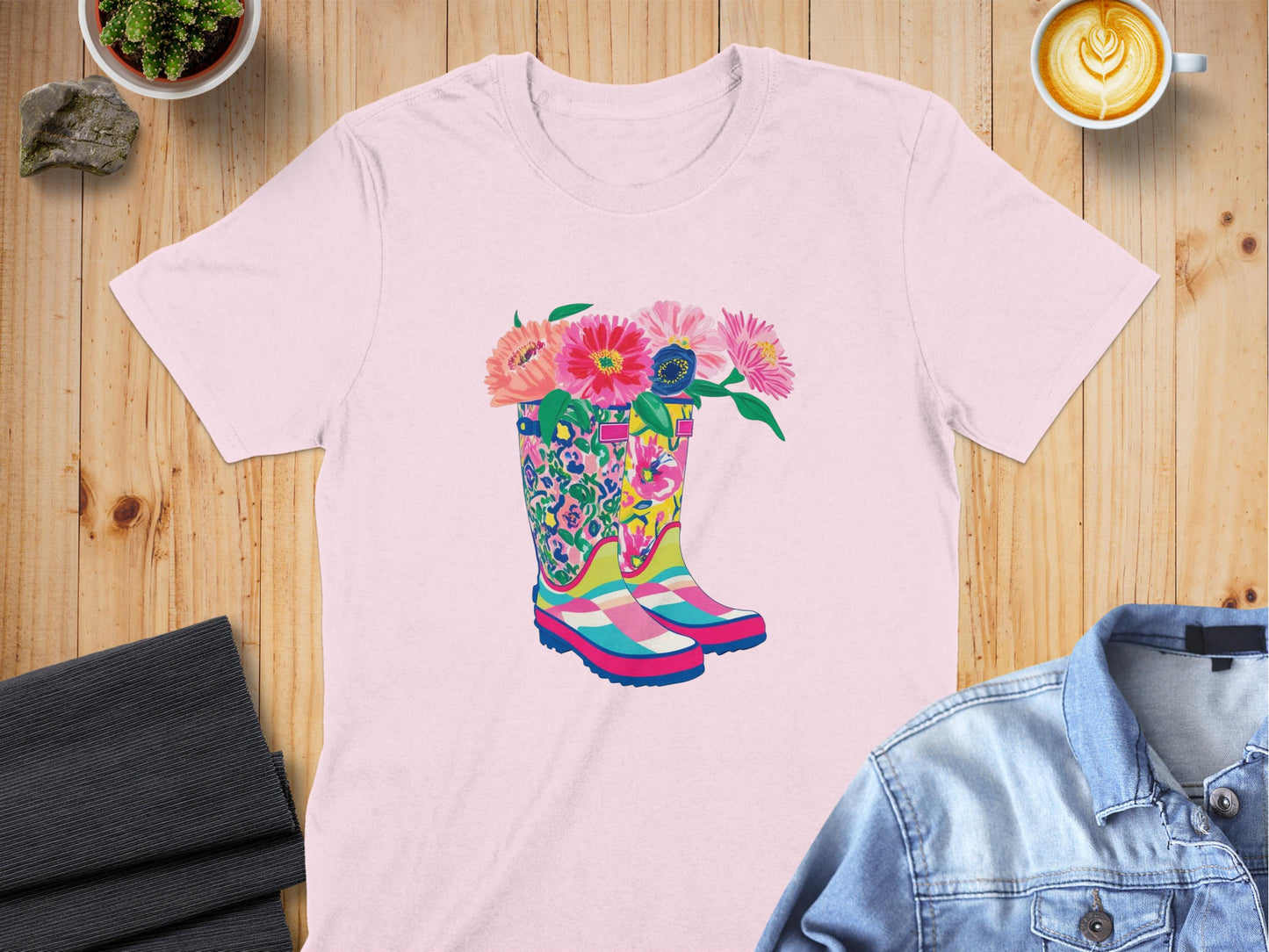 Floral Pattern Boots and Flowers Print T-Shirt product type