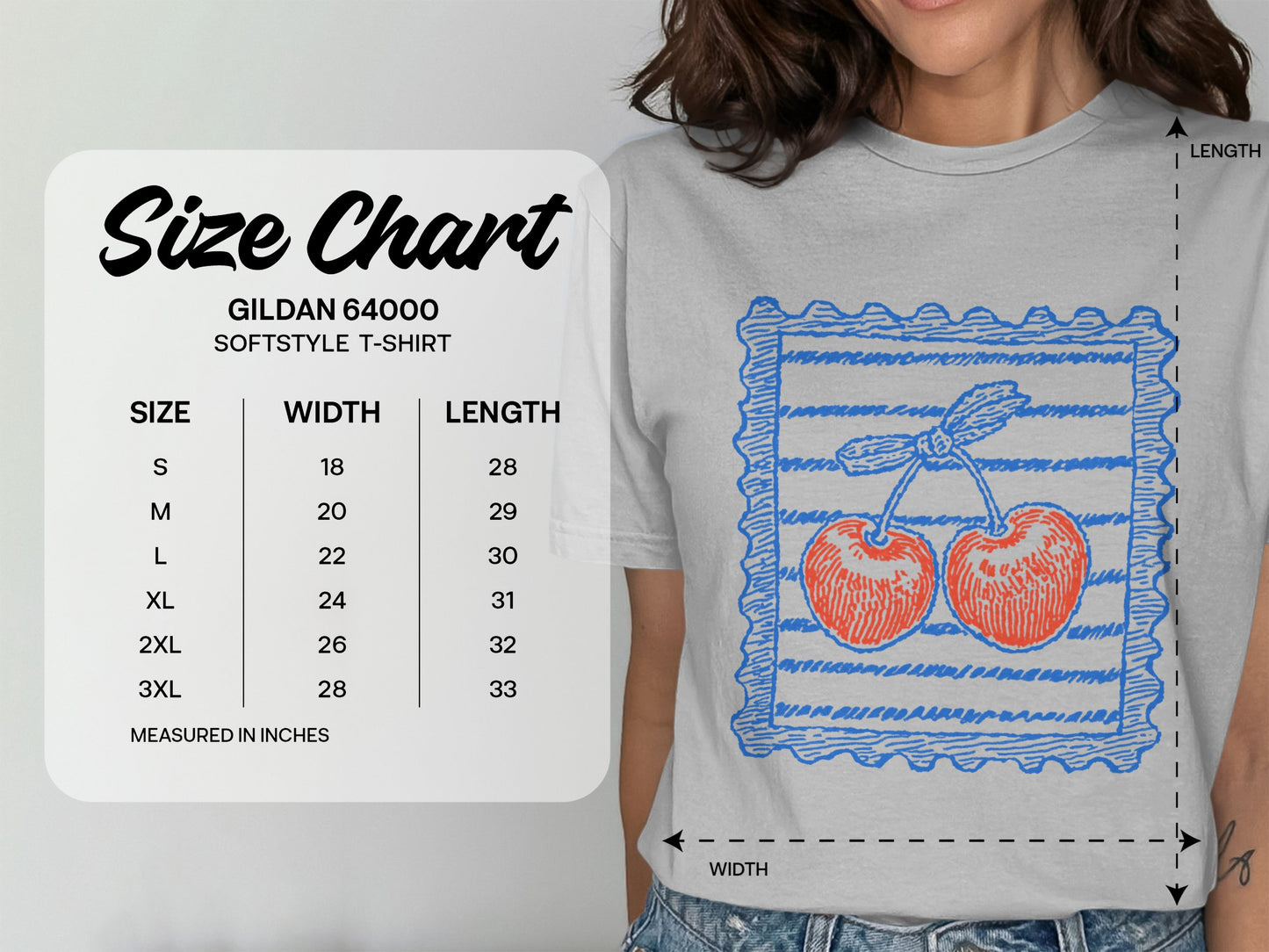 Cherry Stamp Detail on Grey Tee Shirt product