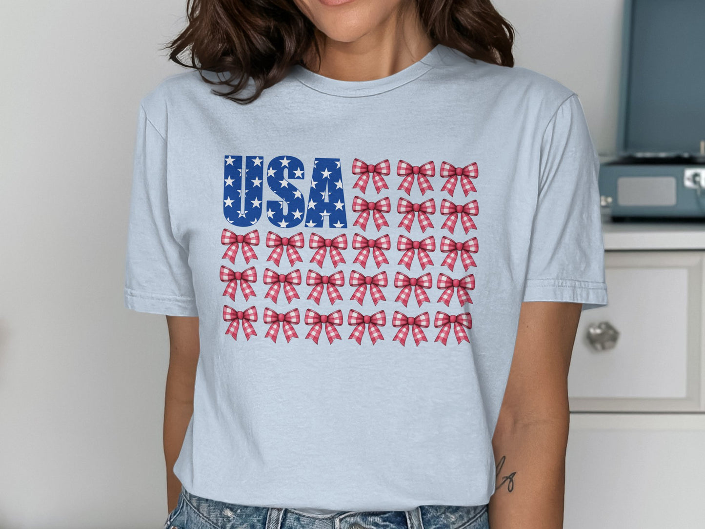 USA Graphic Tee with Patriotic Bow Design product