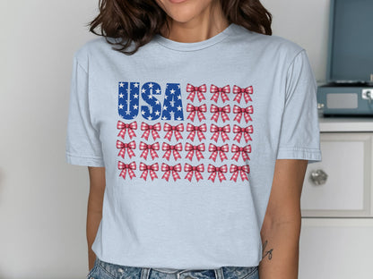 USA Graphic Tee with Patriotic Bow Design product