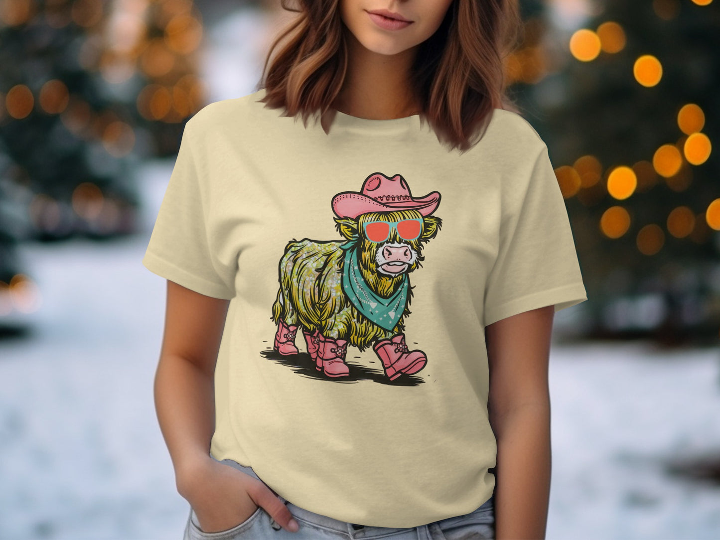 Stylish Cowboy Highland Cow Graphic T-Shirt product type