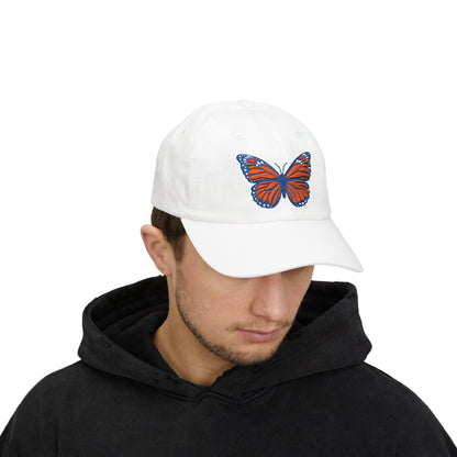 Butterfly Embroidered Dad Cap Preppy Orange & Blue Monarch Hat