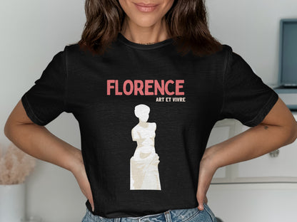 Black t-shirt with "FLORENCE ART ET VIVRE" and a white statue graphic.