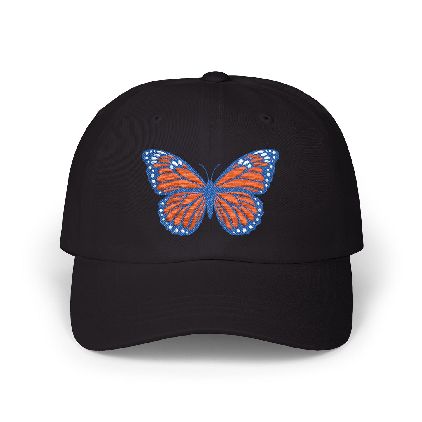 Butterfly Embroidered Dad Cap Preppy Orange & Blue Monarch Hat