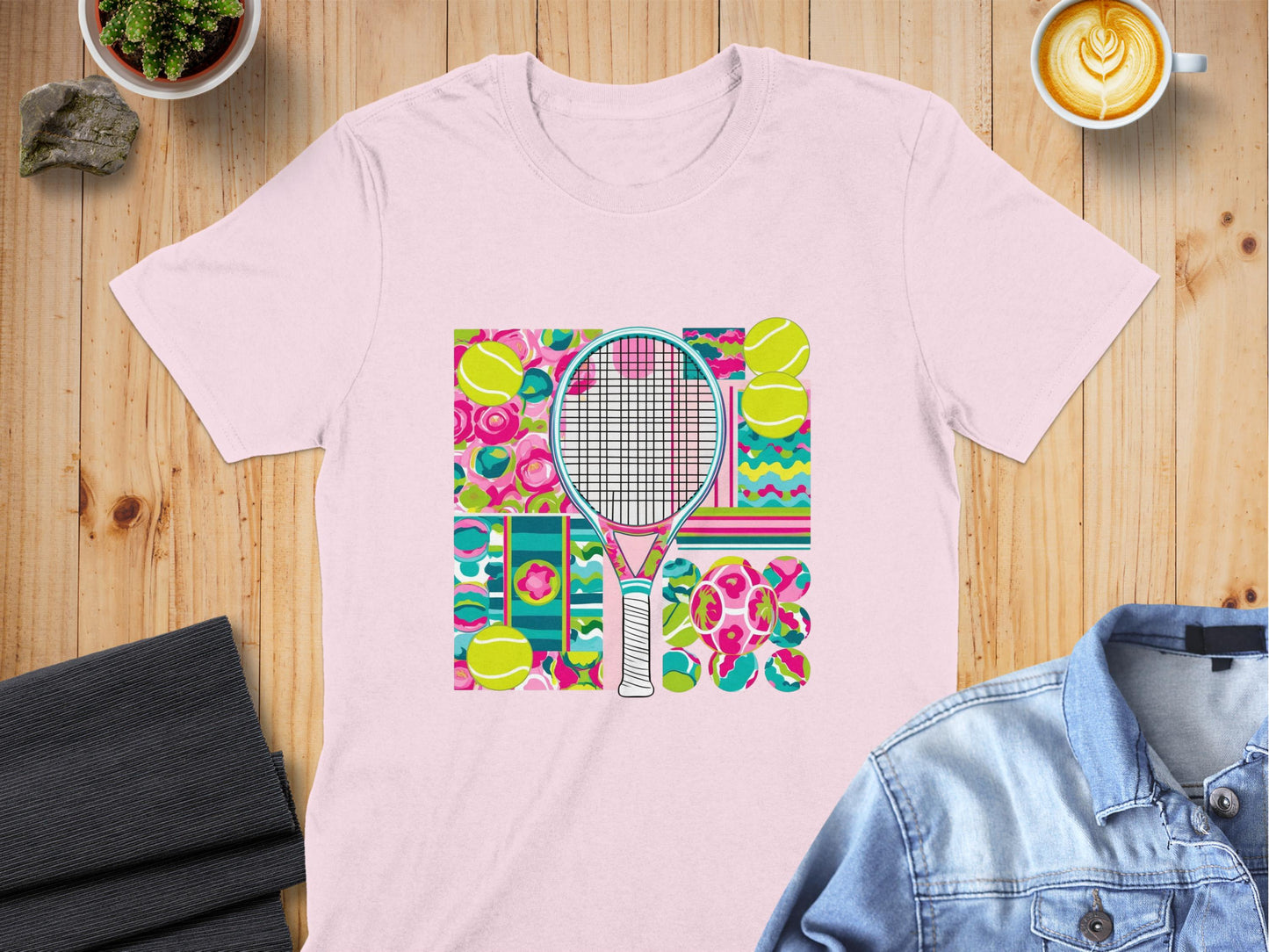 Colorful Tennis Theme Graphic Tee Shirt product type