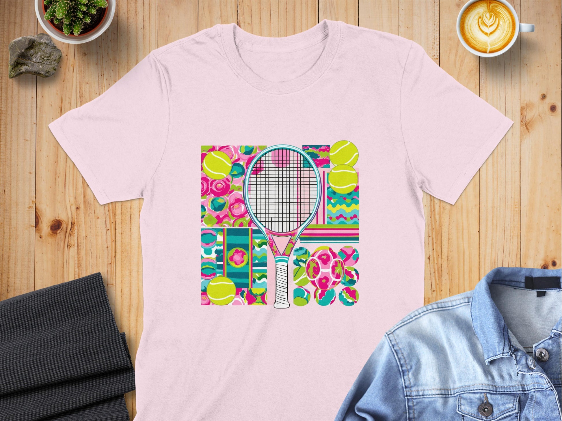 Colorful Tennis Theme Graphic Tee Shirt product type