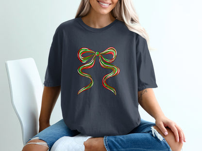 Festive Red and Green Bow Graphic Tee Shirt product