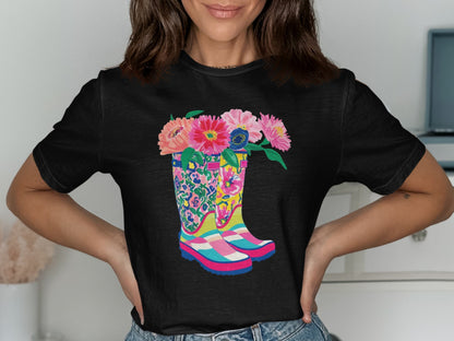 Colorful Floral Boots Graphic Design T-Shirt product