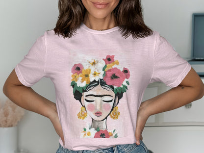 Floral Art Woman Face Pink Graphic T-shirt product type