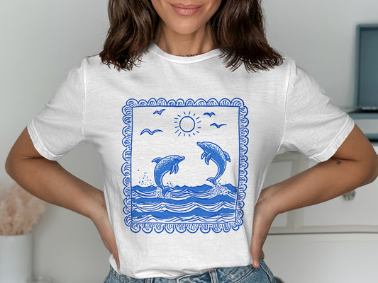 Playful Dolphin Ocean Scene Short Sleeve T-shirt product