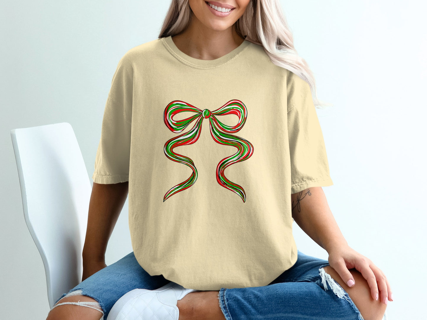 Festive Ribbon Graphic Tee Perfect Holiday Gift product type
