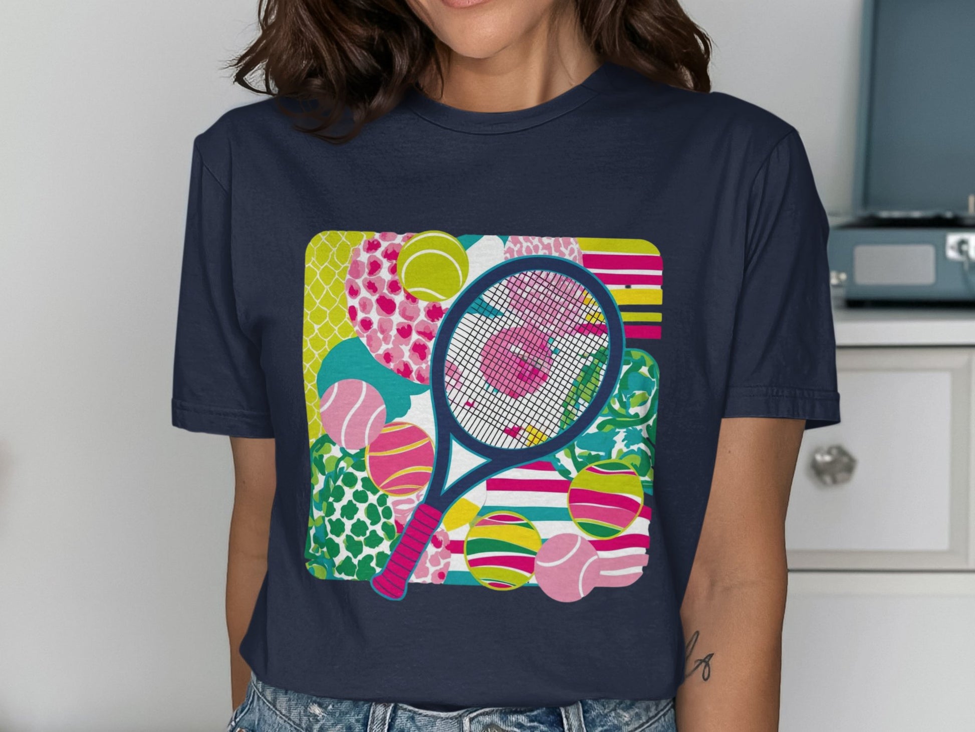 Vibrant Tennis Racket and Balls Graphic T-Shirt product