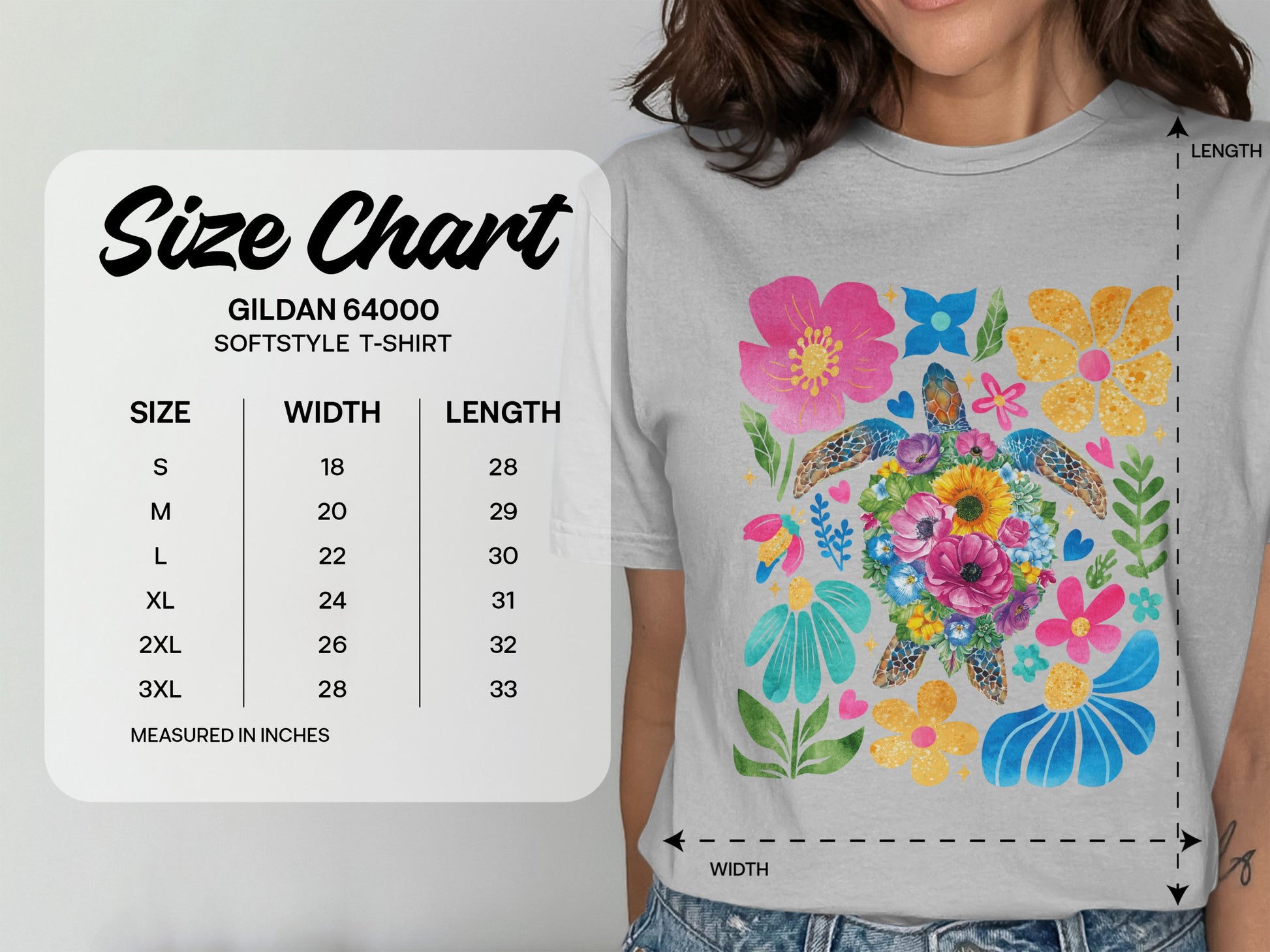 Colorful Turtle Floral Softstyle T-Shirt product