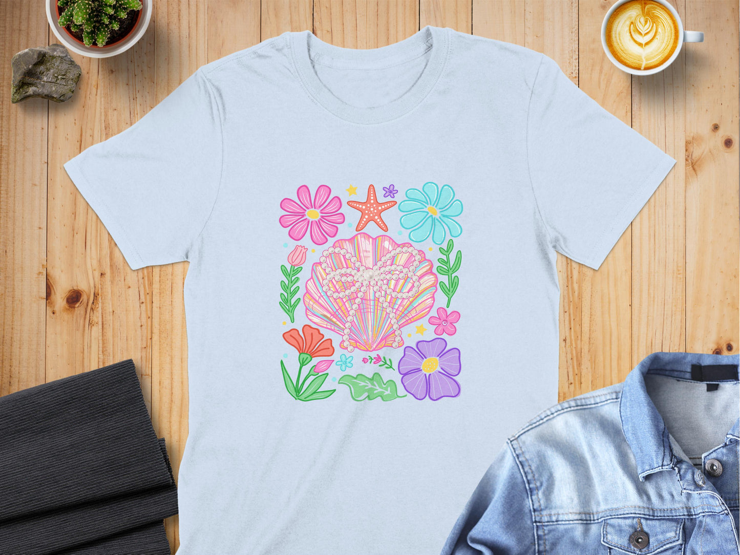 Colorful Seashell and Flowers Graphic Tee product type