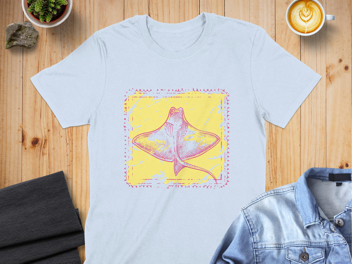 Colorful Stingray Graphic Print White Shirt product