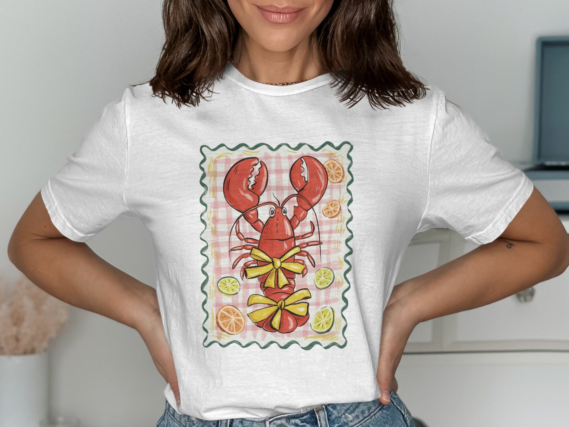 Fun Lobster Print Graphic White Short Sleeve T-Shirt product type