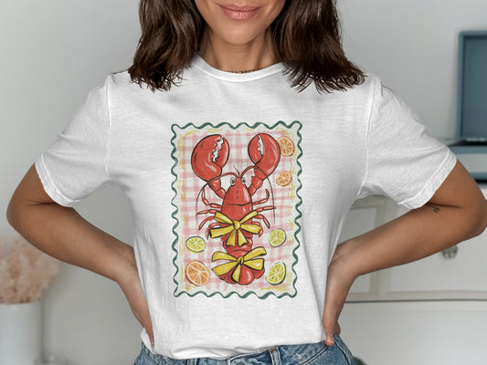 Fun Lobster Print Graphic White Short Sleeve T-Shirt product type