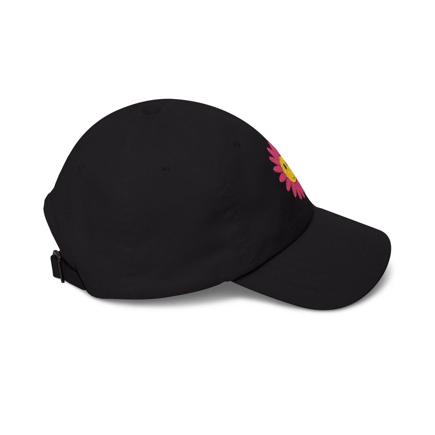 Smiley Daisy Dad Cap Embroidered Pink Flower Hat