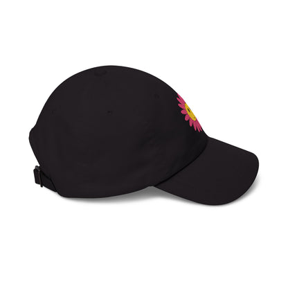 Smiley Daisy Dad Cap Embroidered Pink Flower Hat
