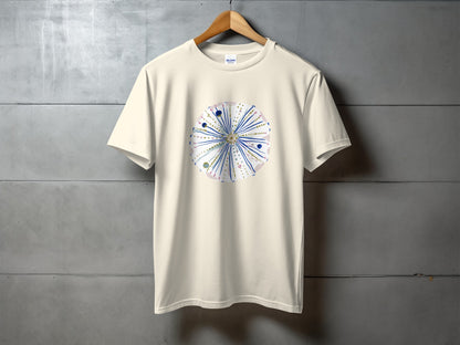 Cream t-shirt with a watercolor sea urchin design.