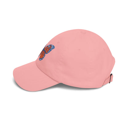 Butterfly Embroidered Dad Cap Preppy Orange & Blue Monarch Hat