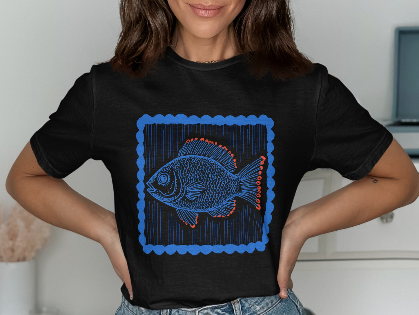 Blue Fish Graphic Design Black T-Shirt product type